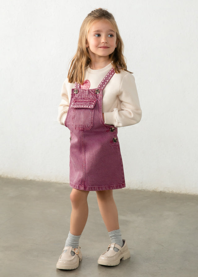 Mayoral Girls Grape Embroidered Overall Dungaree Dress