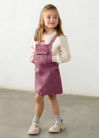 Mayoral Girls Grape Embroidered Overall Dungaree Dress