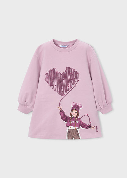 Mayoral Girls Mauve Graphic Print Fleece Dress
