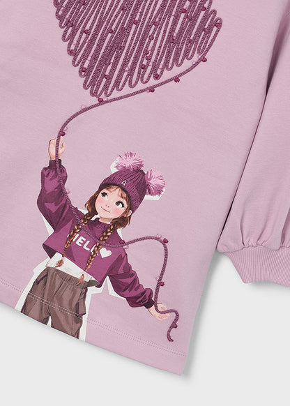 Mayoral Girls Mauve Graphic Print Fleece Dress