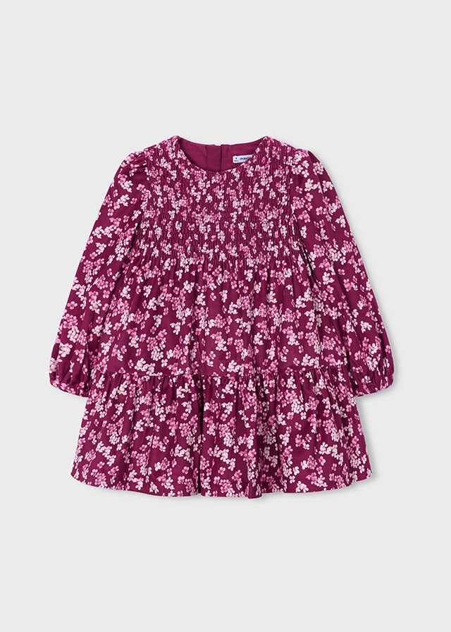 Mayoral Girls Raspberry Printed Velvet Dress