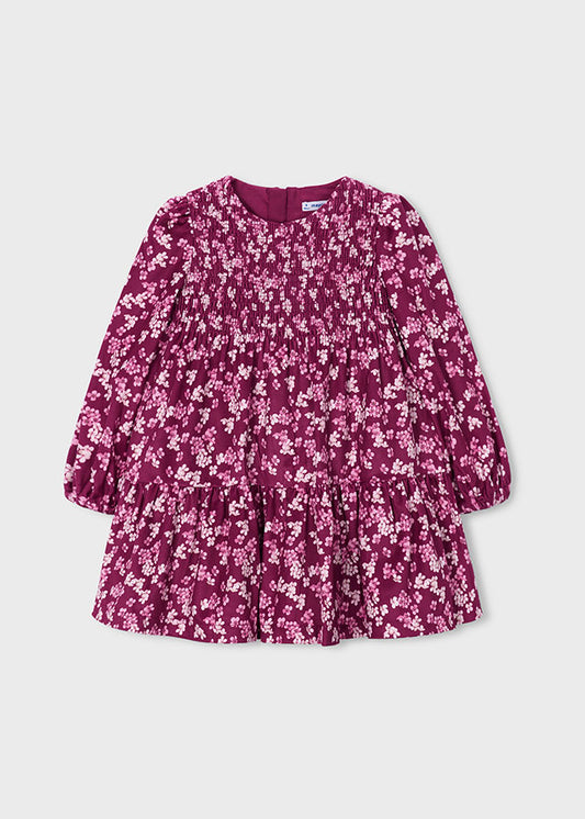 Mayoral Girls Raspberry Printed Velvet Dress