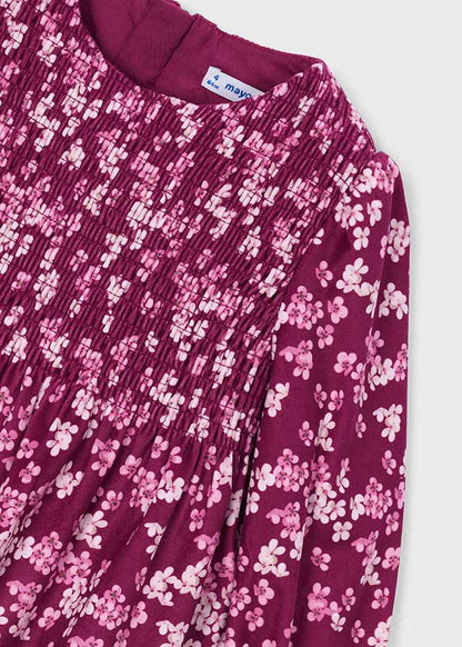 Mayoral Girls Raspberry Printed Velvet Dress