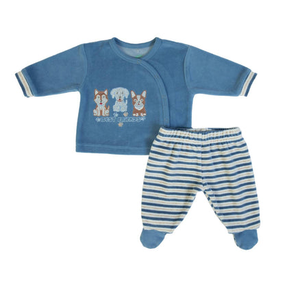 Organic Baby Boys Blue Dog 2 Piece 3 mTop And Trouser Set