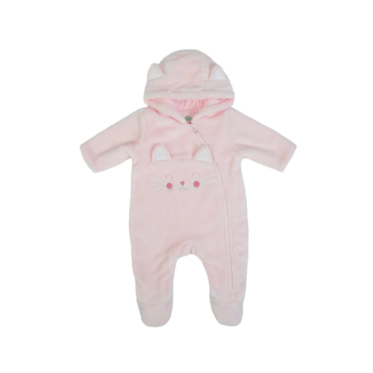 Organic Baby Girls Pink Cats Fur Lined Babygrow