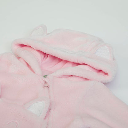 Organic Baby Girls Pink Cats Fur Lined Babygrow