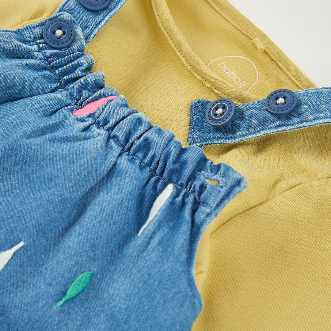 Boboli Baby Girls Blue Denim Dungaree Set