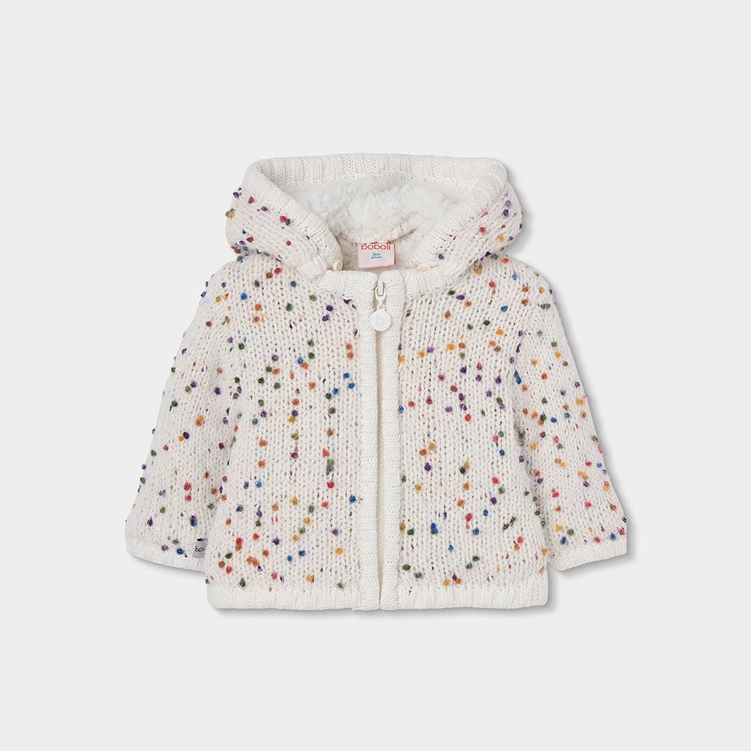 Boboli Baby Girls Off White Knitwear Jacket with Multi coloured Pattern