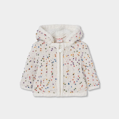Boboli Baby Girls Off White Knitwear Jacket with Multi coloured Pattern