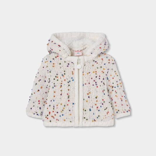Boboli Baby Girls Off White Knitwear Jacket with Multi coloured Pattern
