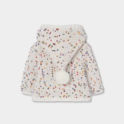 Boboli Baby Girls Off White Knitwear Jacket with Multi coloured Pattern