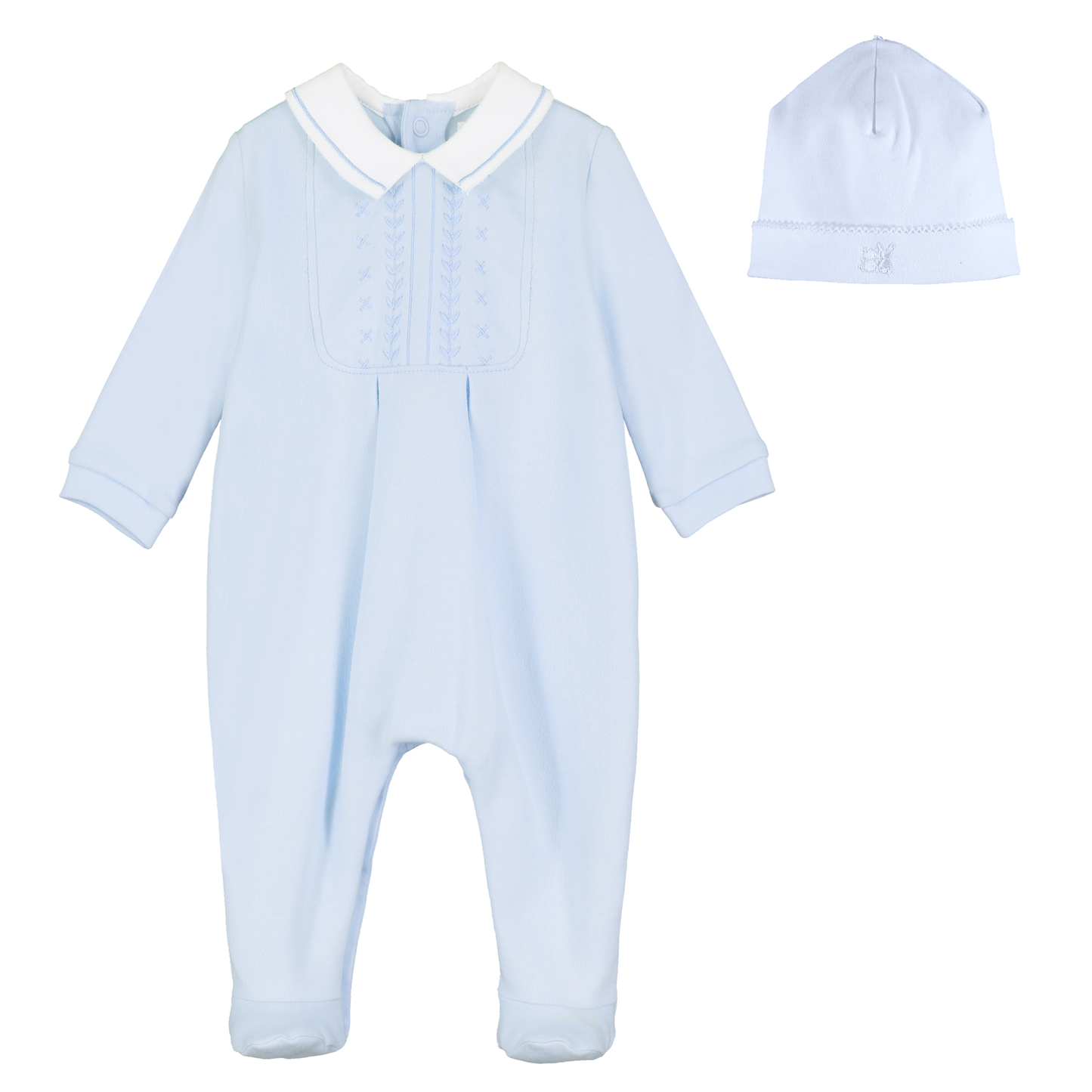 Emile et Rose Blue Baby Embroidered Baby Grow & Hat