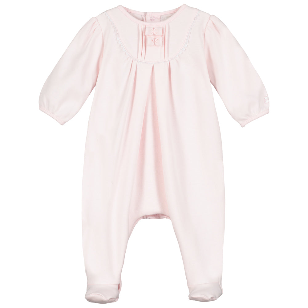 Emile et Rose Baby Girls Pink Baby Grow With Pleated Yoke Ric Rac Trim and Hat