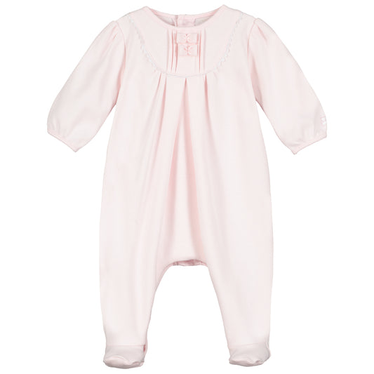 Emile et Rose Baby Girls Pink Baby Grow With Pleated Yoke Ric Rac Trim and Hat