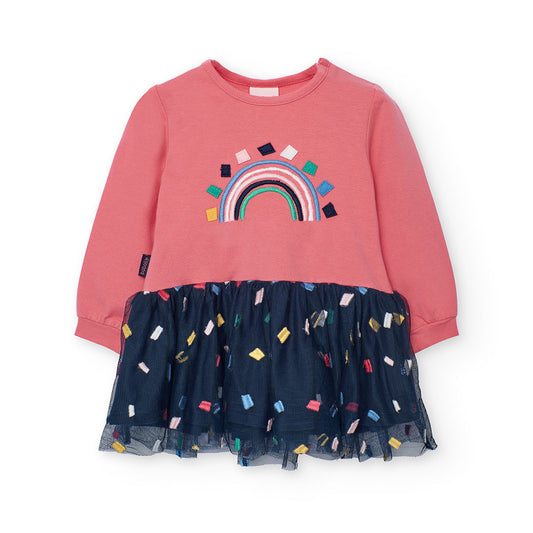 Boboli Girls Combined Rainbow Pattern Dress