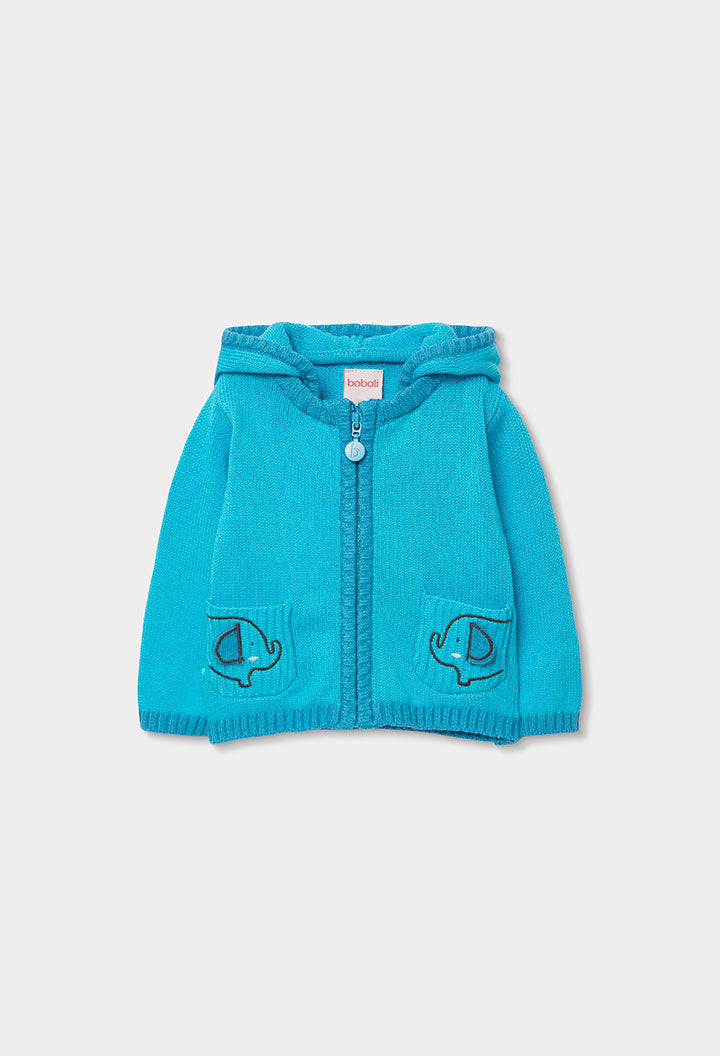Boboli Baby Boys Blue Elephant Zip Up Knit Jacket