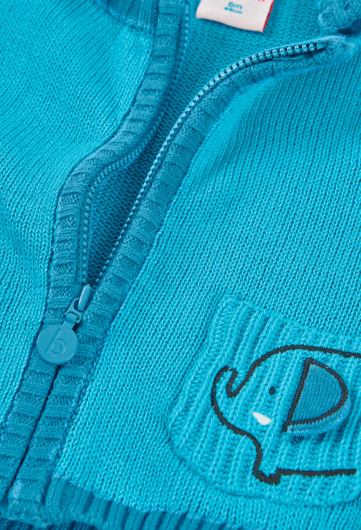 Boboli Baby Boys Blue Elephant Zip Up Knit Jacket