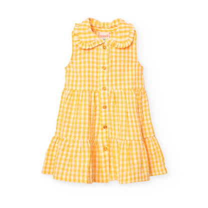 Boboli Girls Summer Orange Yellow Checked Poplin Dress