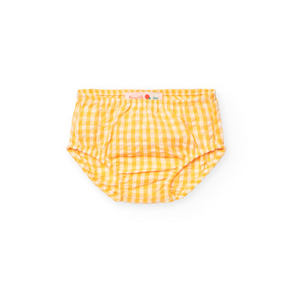 Boboli Girls Summer Orange Yellow Checked Poplin Dress