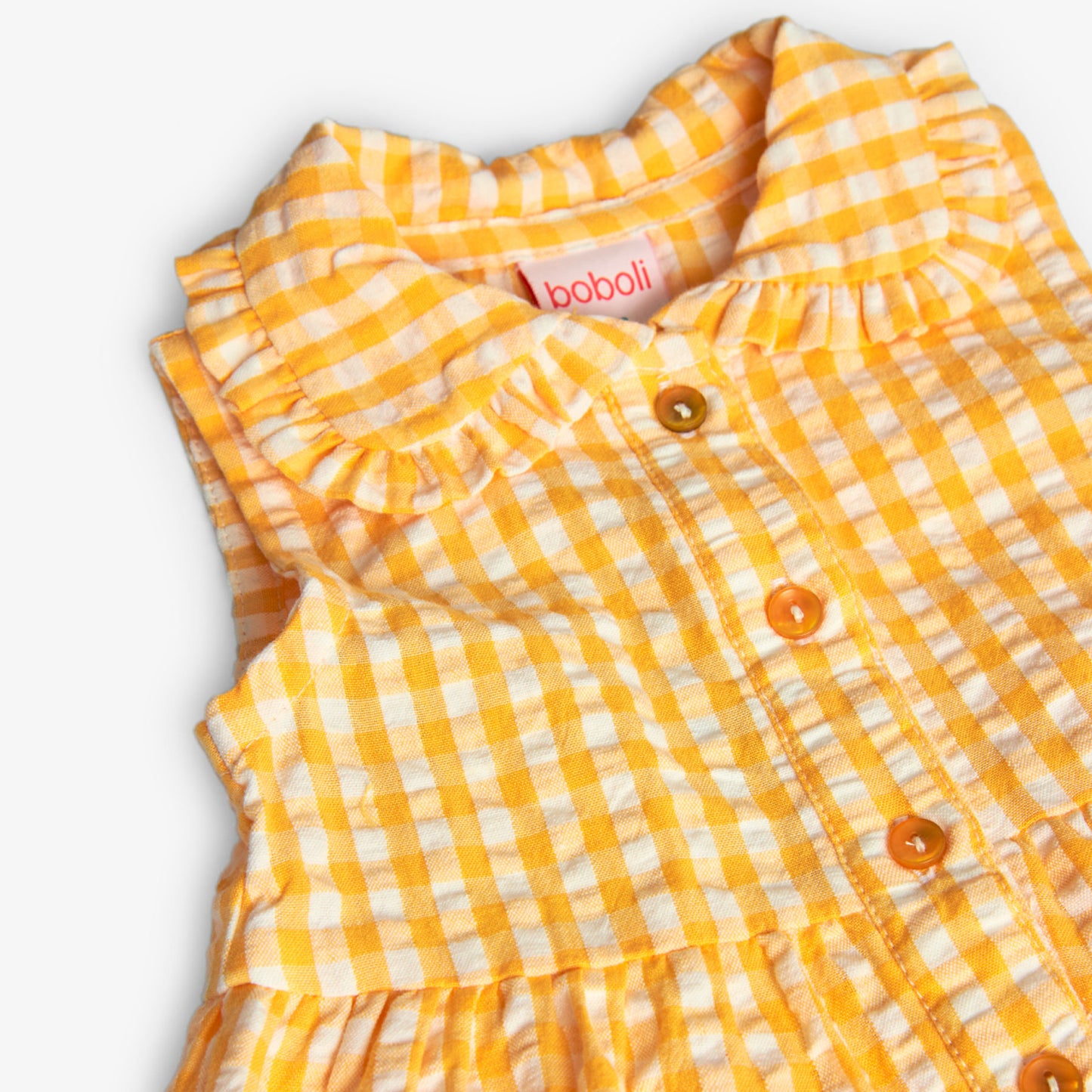 Boboli Girls Summer Orange Yellow Checked Poplin Dress