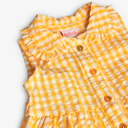 Boboli Girls Summer Orange Yellow Checked Poplin Dress