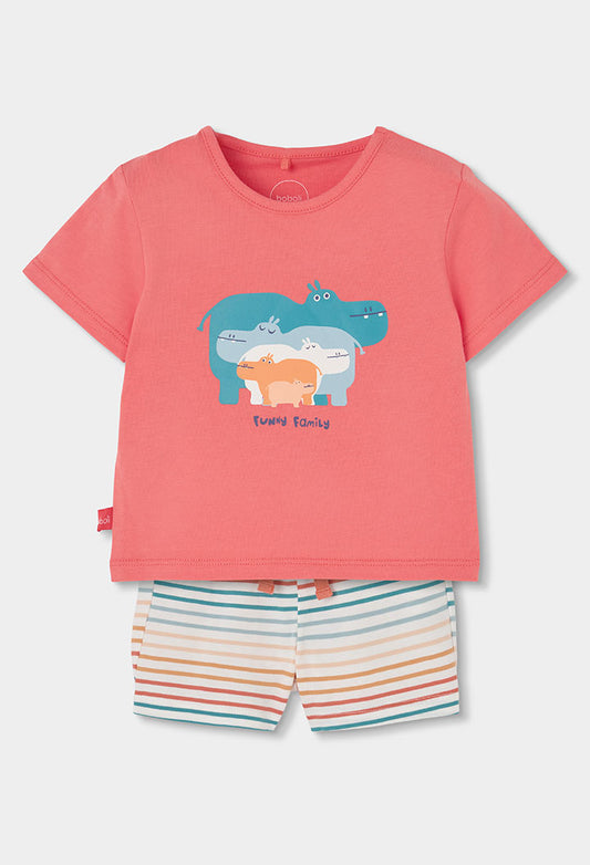 Boboli Baby Girls Coral Stripes Top and Shorts Set