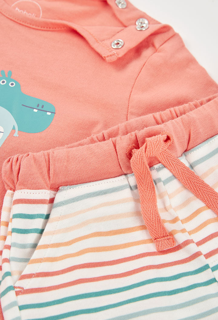 Boboli Baby Girls Coral Stripes Top and Shorts Set