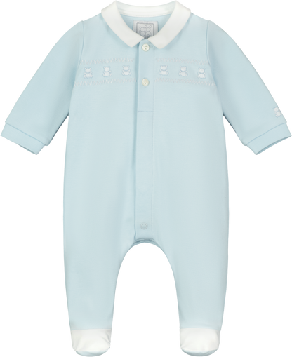 Emile et Rose Baby Boys Blue Baby Grow Embroidered Teddy and Hat