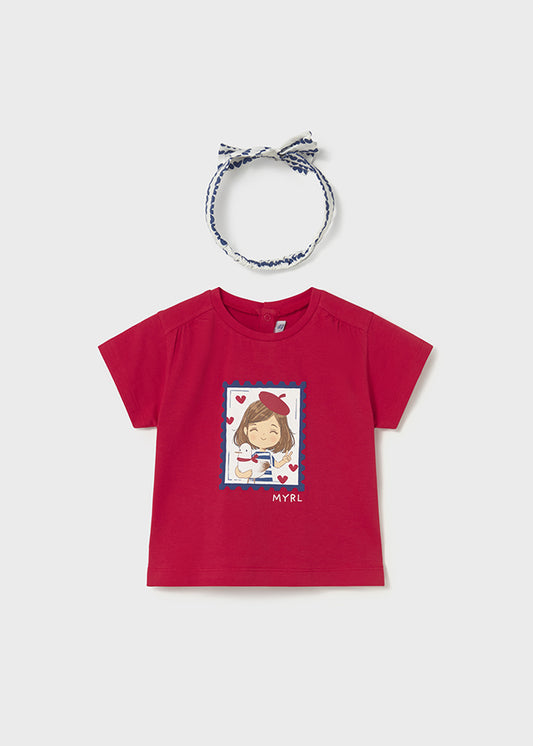 Mayoral Baby Girl Red Short Sleeved T-shirt with Headband