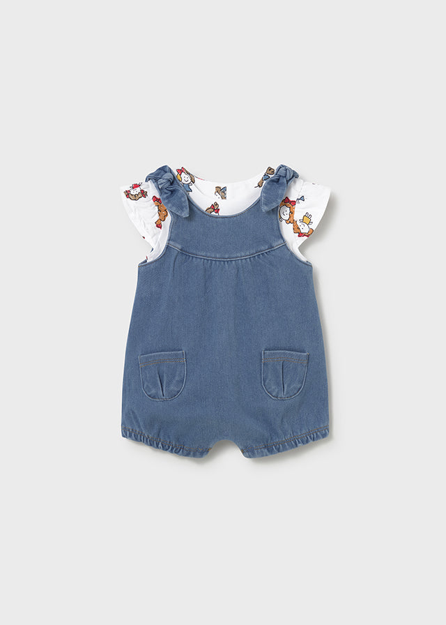 Mayoral Baby Girls Light Denim Romper and T-shirt Set