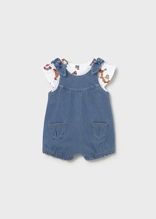 Mayoral Baby Girls Light Denim Romper and T-shirt Set