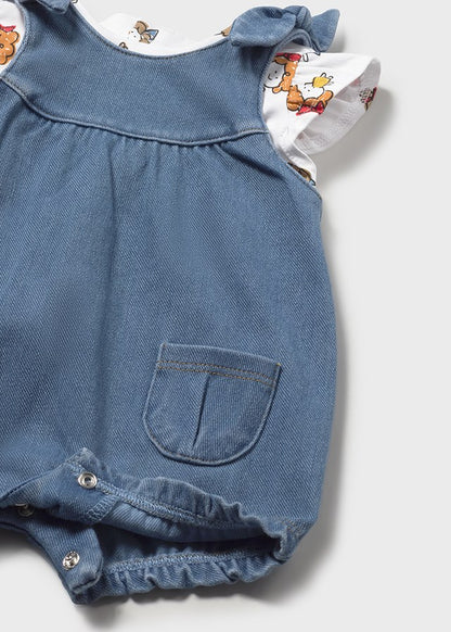 Mayoral Baby Girls Light Denim Romper and T-shirt Set
