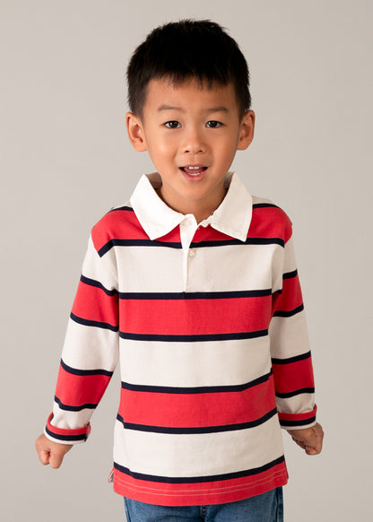 Mayoral Boys Tomato Red Long Sleeved Stripes Polo