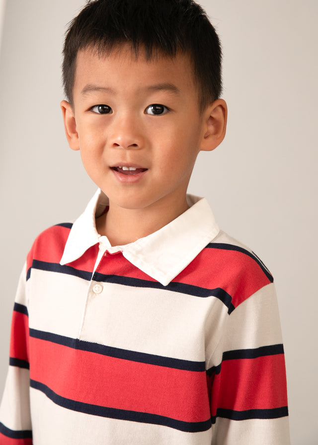 Mayoral Boys Tomato Red Long Sleeved Stripes Polo