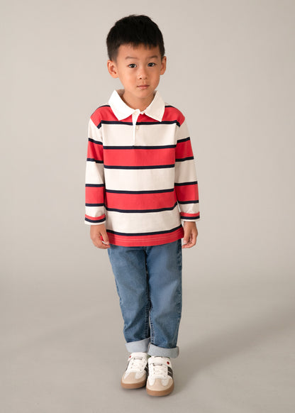 Mayoral Boys Tomato Red Long Sleeved Stripes Polo