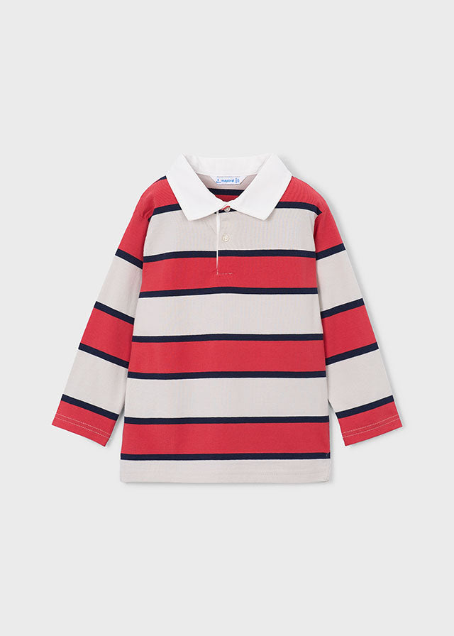 Mayoral Boys Tomato Red Long Sleeved Stripes Polo