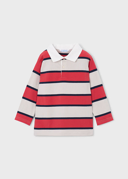Mayoral Boys Tomato Red Long Sleeved Stripes Polo