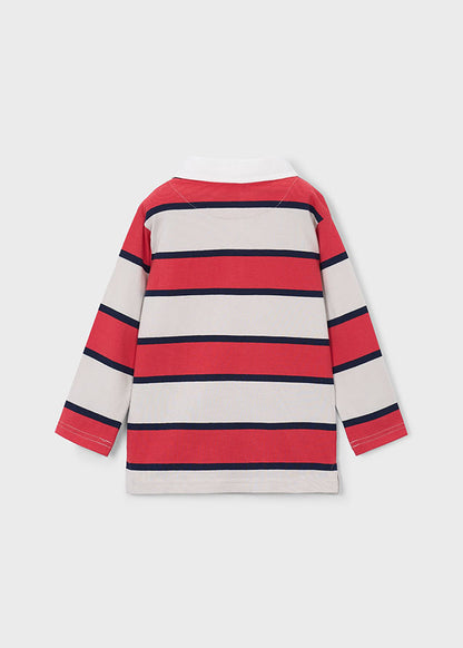 Mayoral Boys Tomato Red Long Sleeved Stripes Polo