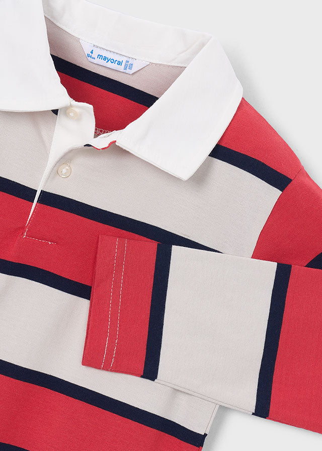 Mayoral Boys Tomato Red Long Sleeved Stripes Polo