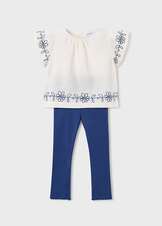 Mayoral Girls Leggings Set with Embroidered Flowers