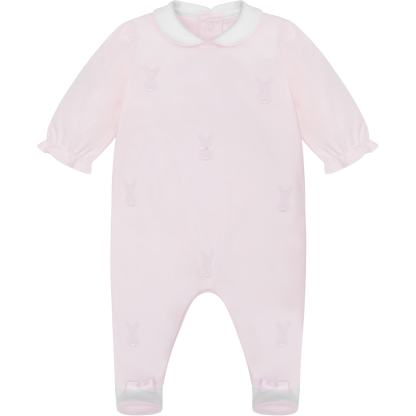 Emile et Rose Baby Girls Pink Baby Grow Embroidered Bunnies & Hat