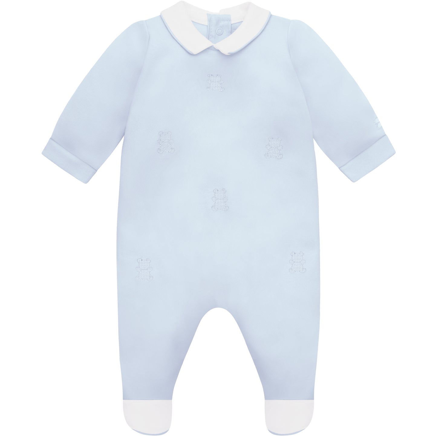 Emile et Rose Baby Boys Blue Babygrow with Collar, Embroidered Bears & Hat