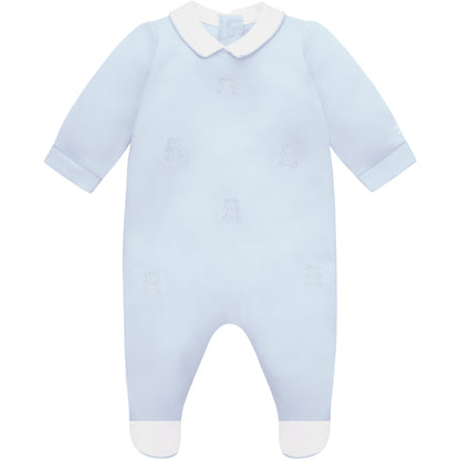 Emile et Rose Baby Boys Blue Babygrow with Collar, Embroidered Bears & Hat
