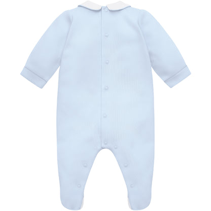 Emile et Rose Baby Boys Blue Babygrow with Collar, Embroidered Bears & Hat
