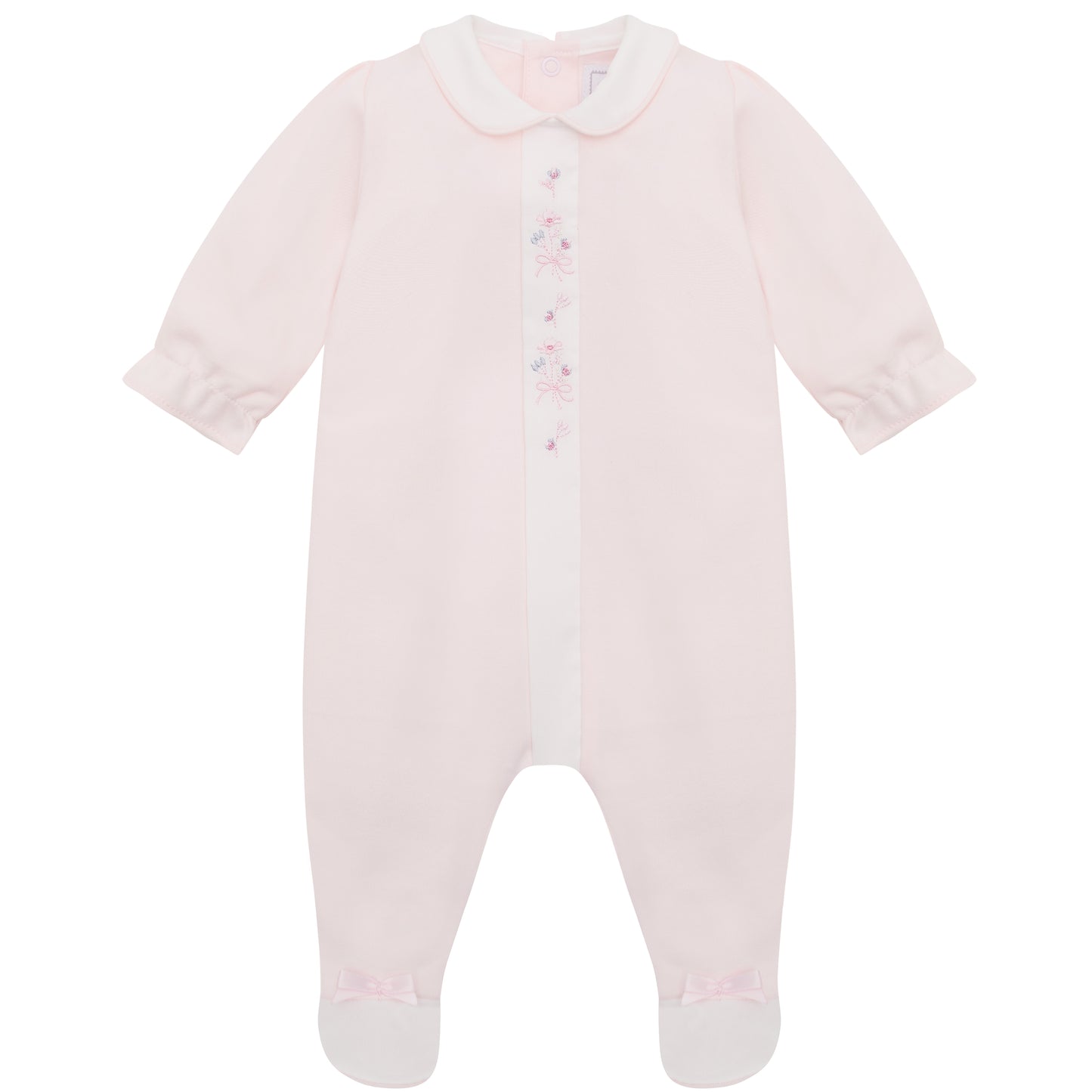 Emile et Rose Baby Girls Pink Baby Grow with Floral Mock Front Opening, Collar & Hat