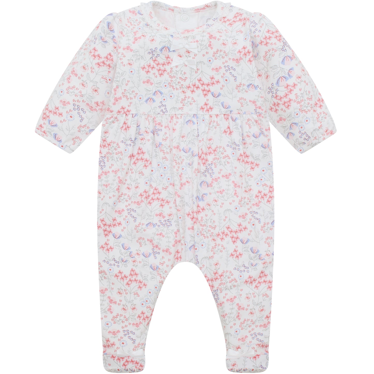 Emile et Rose Baby Girls Printed Baby Grow With Bows, Lace Trim and Hairband