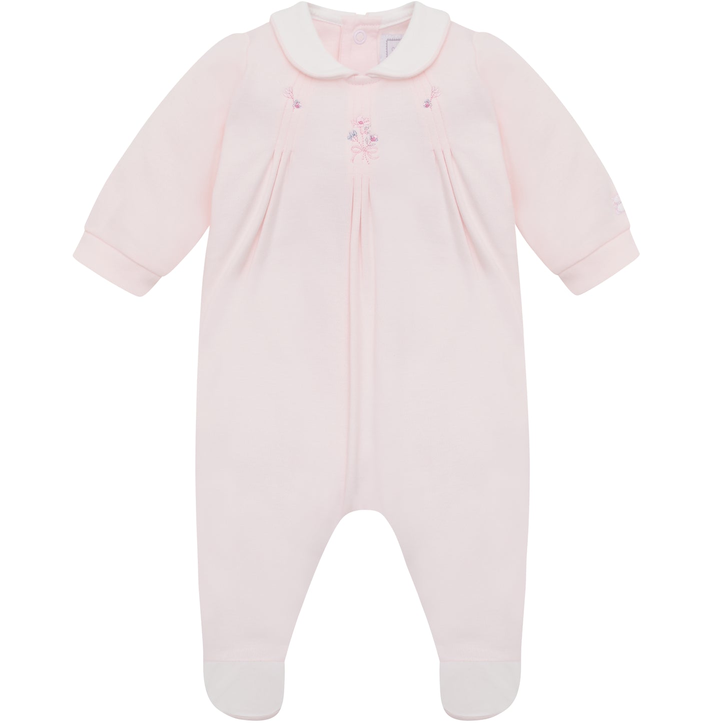 Emile et Rose Baby Girls Pink Baby Grow with Pleats and Floral Detail