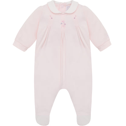 Emile et Rose Baby Girls Pink Baby Grow with Pleats and Floral Detail