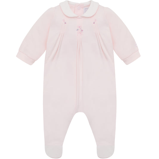 Emile et Rose Baby Girls Pink Baby Grow with Pleats and Floral Detail