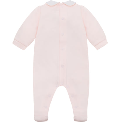 Emile et Rose Baby Girls Pink Baby Grow with Pleats and Floral Detail